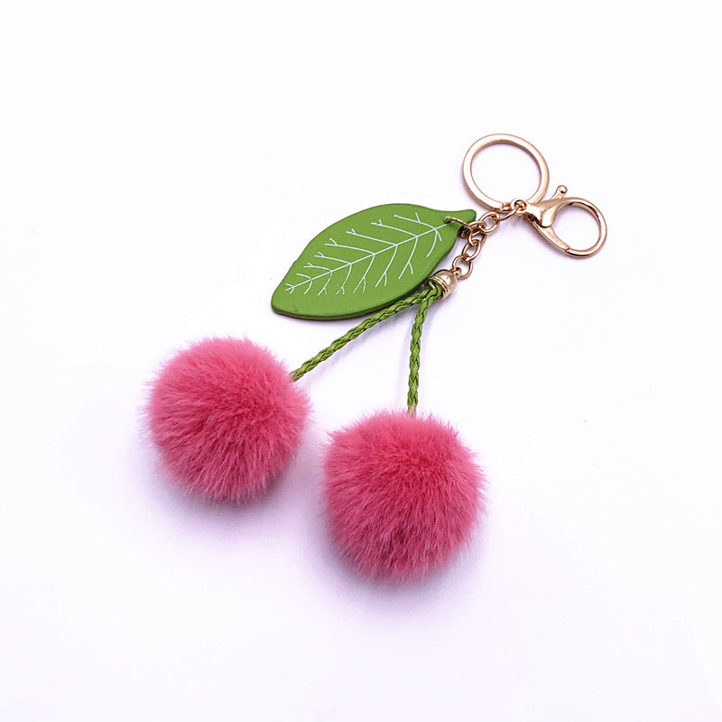Wholesale Cute Cherry Pom Pom Keychain